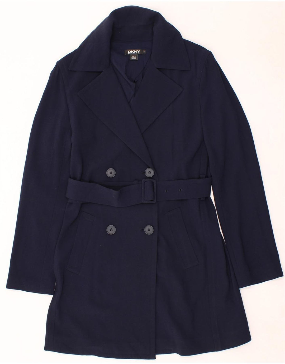 DKNY Womens Double Breasted Coat UK 10 Small Navy Blue Triacetate Vintage Dkny and Second-Hand Dkny from Messina Hembry 