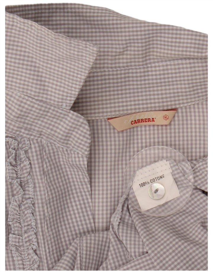 Carrera Womens Longline Ruffle Front Shirt Blouse UK 18 XL Grey Gingham