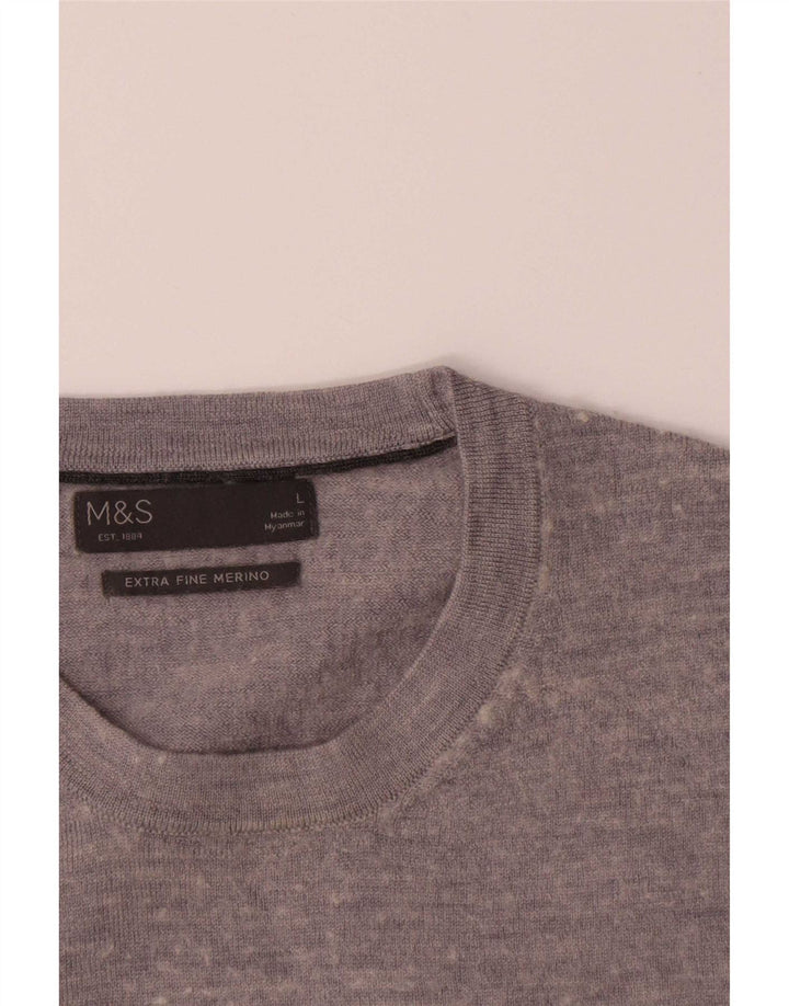 Marks & Spencer muški džemper s okruglim izrezom od velike sive merino vune