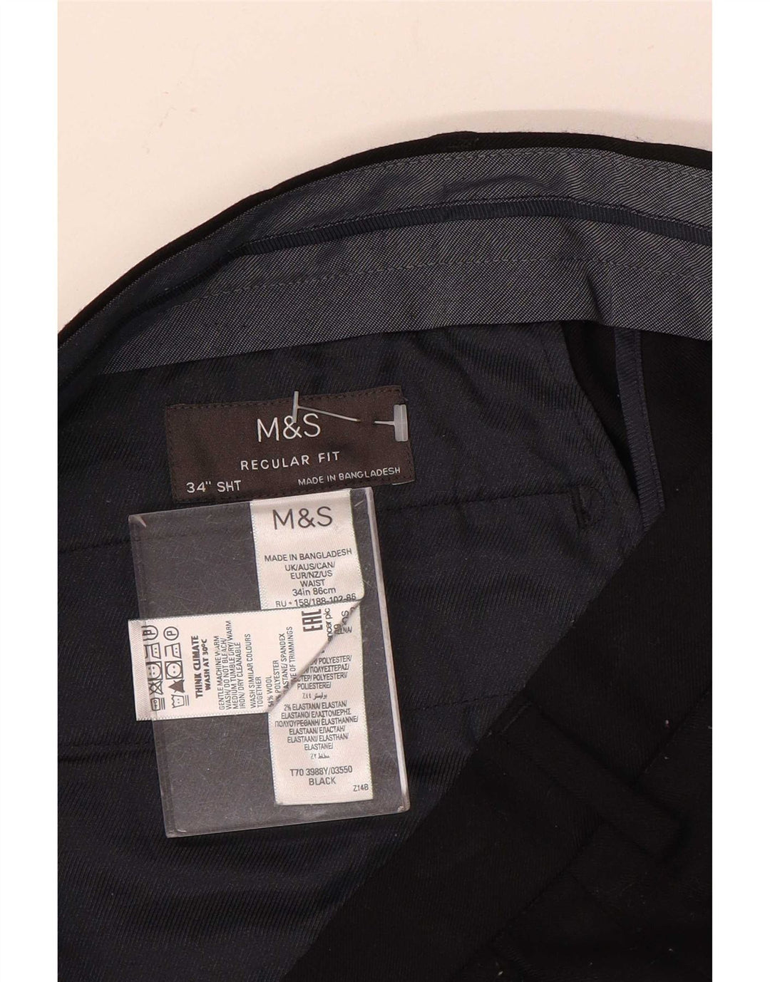 Marks & Spencer muške chino hlače standardnog kroja W34 L29 crna vuna