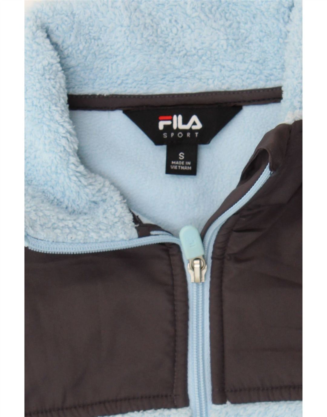 FILA Womens Fleece Jacket UK 10 Small Blue Colourblock Polyester Vintage Fila and Second-Hand Fila from Messina Hembry 