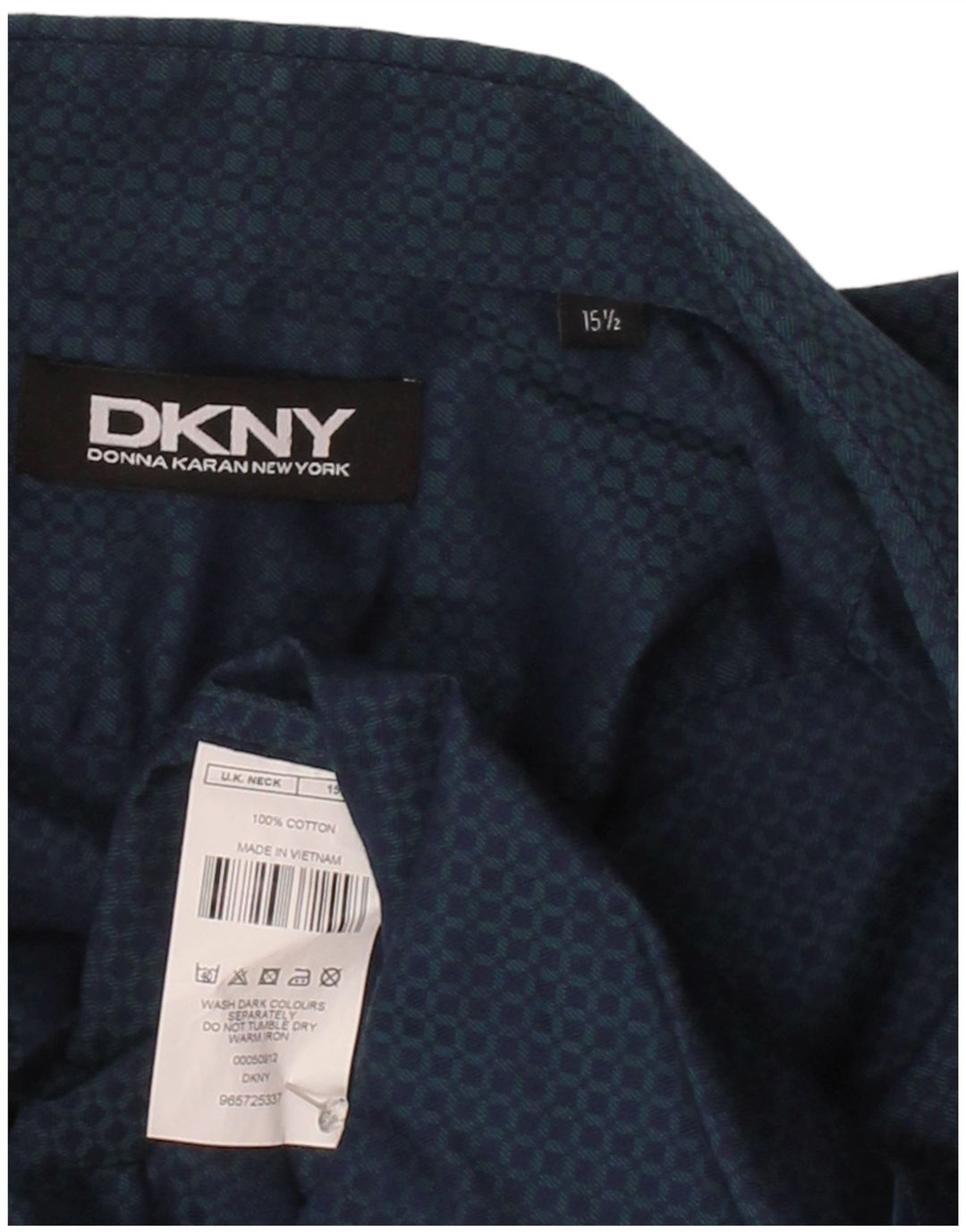 DKNY Mens Shirt Size 15 1/2 Medium Navy Blue Geometric Cotton