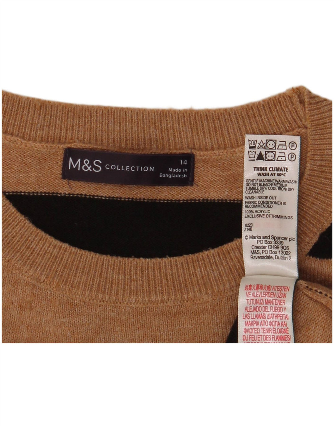 Marks & Spencer ženski džemper s okruglim izrezom UK 14 Srednje smeđe na pruge