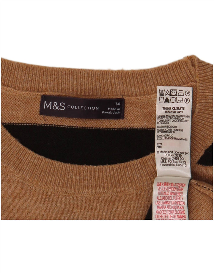 Marks & Spencer ženski džemper s okruglim izrezom UK 14 Srednje smeđe na pruge