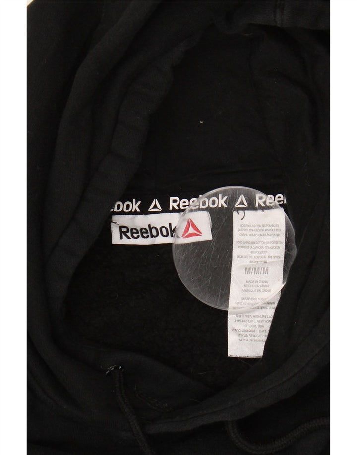 REEBOK Mens Graphic Hoodie Jumper Medium Black Cotton Vintage Reebok and Second-Hand Reebok from Messina Hembry 