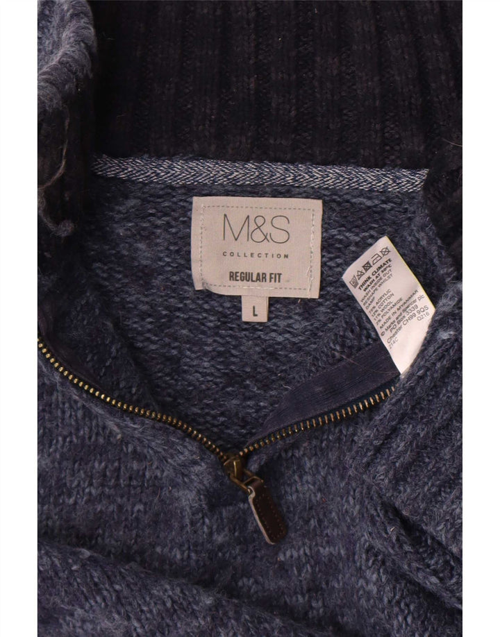 Marks & Spencer muški pulover s izrezom s patentnim zatvaračem i dugim izrezom Regular Fit s velikim plavim flekama