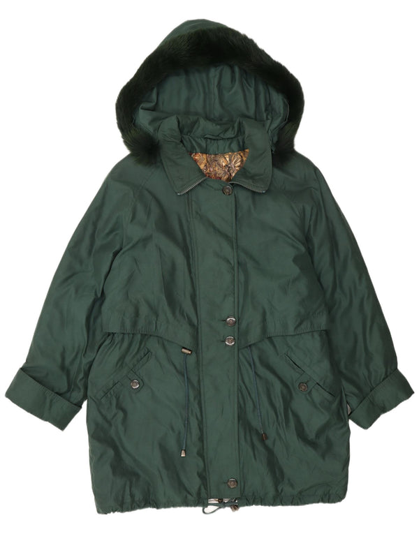 Vintage ženska velika parka jakna s kapuljačom UK 16 veliki zeleni poliester