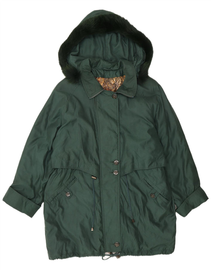Vintage ženska velika parka jakna s kapuljačom UK 16 veliki zeleni poliester