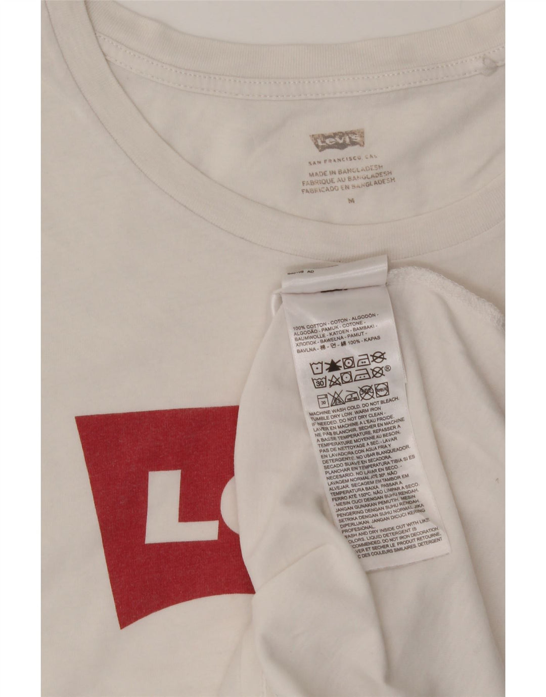 LEVI'S Womens Graphic T-Shirt Top UK 14 Medium White Cotton Vintage Levi's and Second-Hand Levi's from Messina Hembry 
