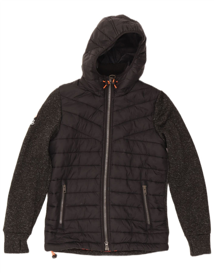 Superdry ženska podstavljena jakna s kapuljačom UK 14 Srednji crni flekasti poliester