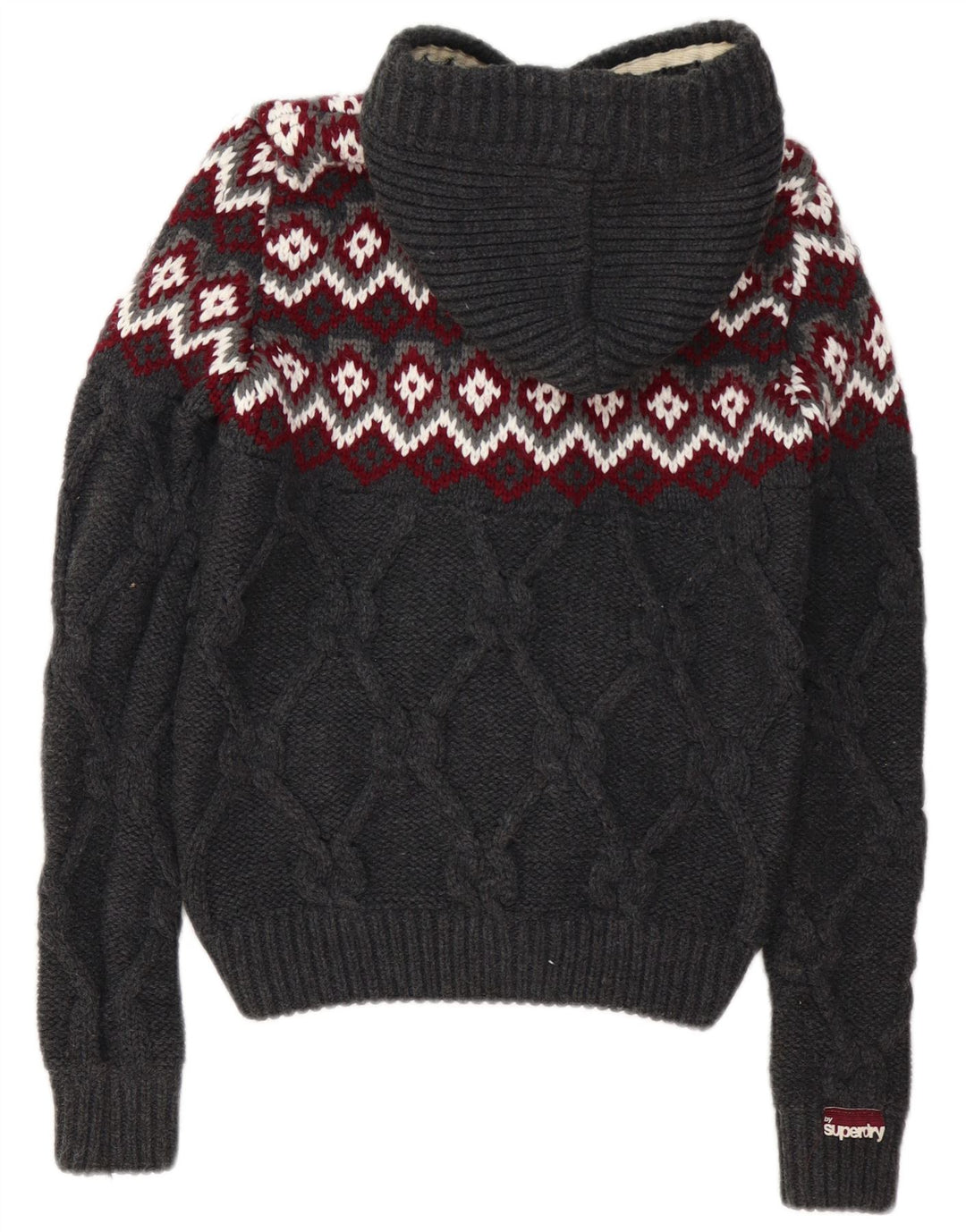 SUPERDRY ženski kardigan pulover s kapuljačom UK 10 Small Grey Fair Isle akril