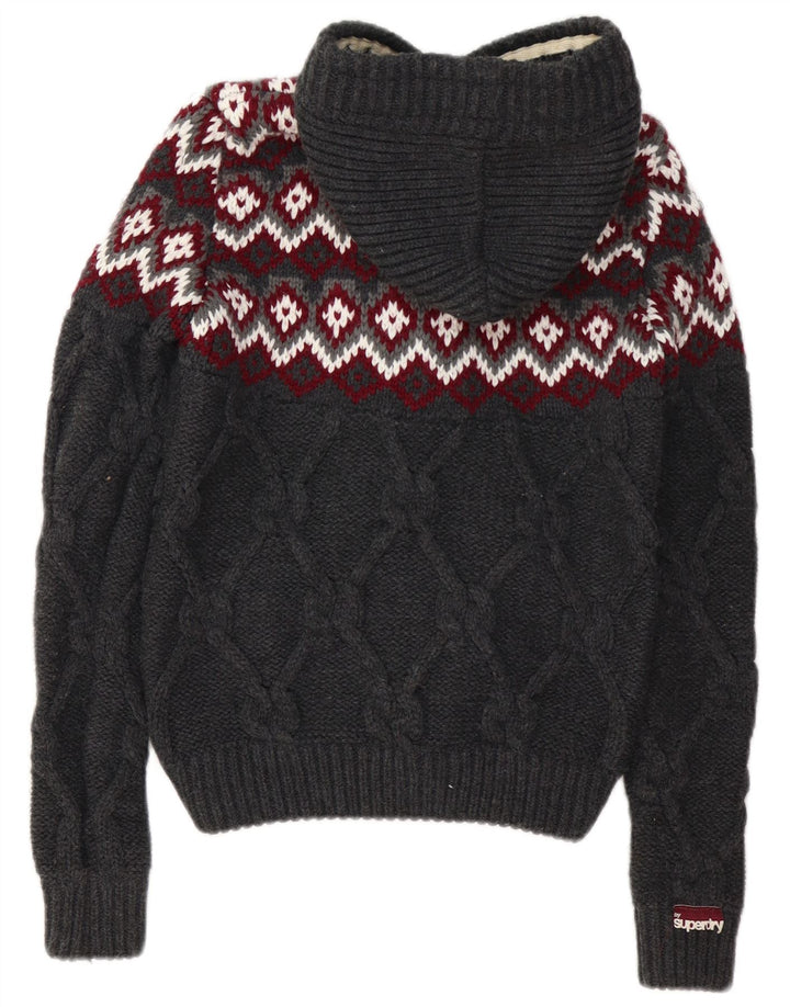 SUPERDRY ženski kardigan pulover s kapuljačom UK 10 Small Grey Fair Isle akril