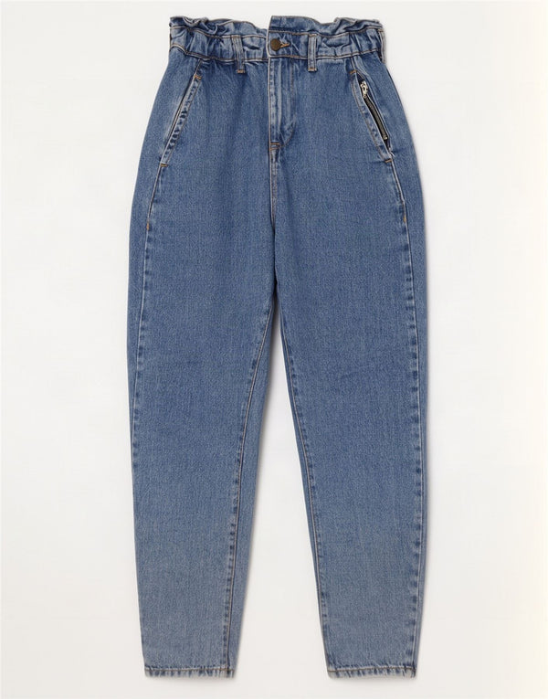 Zara Womens Crop High Waist Tapered Jeans EU 32 2XS W22 L25 Blue Cotton