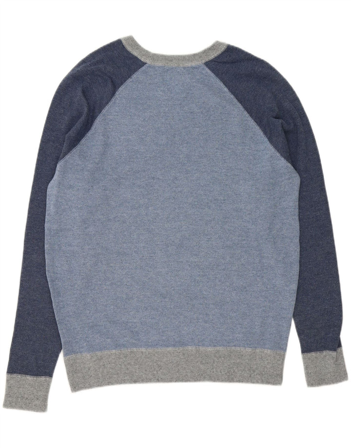 MARKS & SPENCER Mens Boat Neck Jumper Sweater Large Blue Colourblock Vintage Marks & Spencer and Second-Hand Marks & Spencer from Messina Hembry 