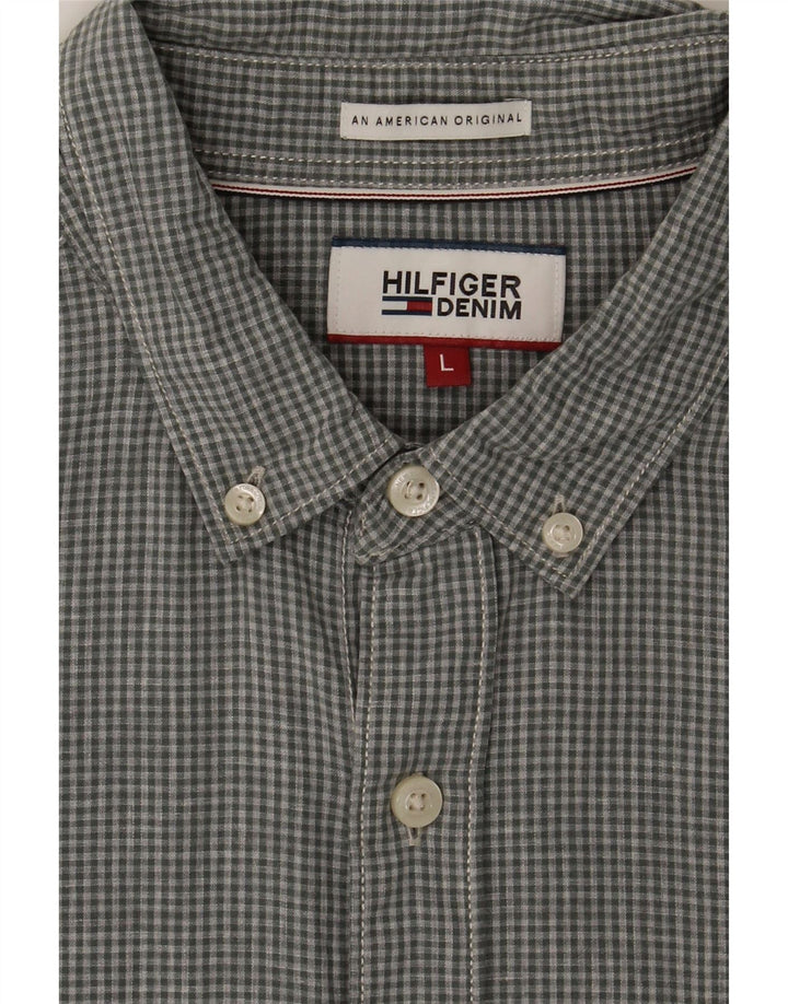 TOMMY HILFIGER Mens Shirt Large Grey Check Cotton Vintage Tommy Hilfiger and Second-Hand Tommy Hilfiger from Messina Hembry 
