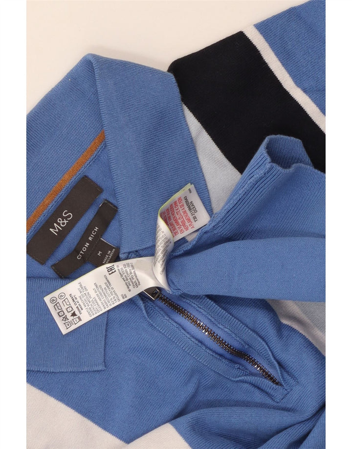 Marks & Spencer muški pulover s polo ovratnikom, pamuk na srednje plave pruge