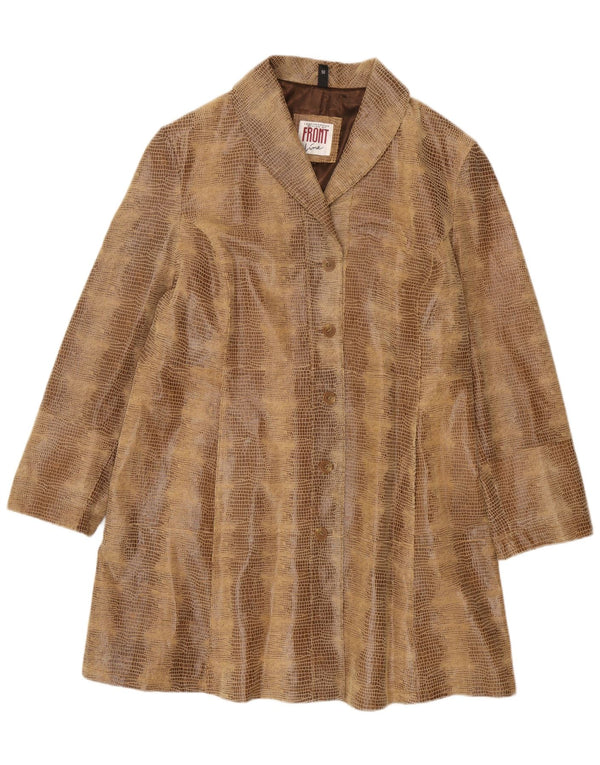 Vintage Womens Oversized Leather Coat EU 50 3XL Brown Animal Print Leather