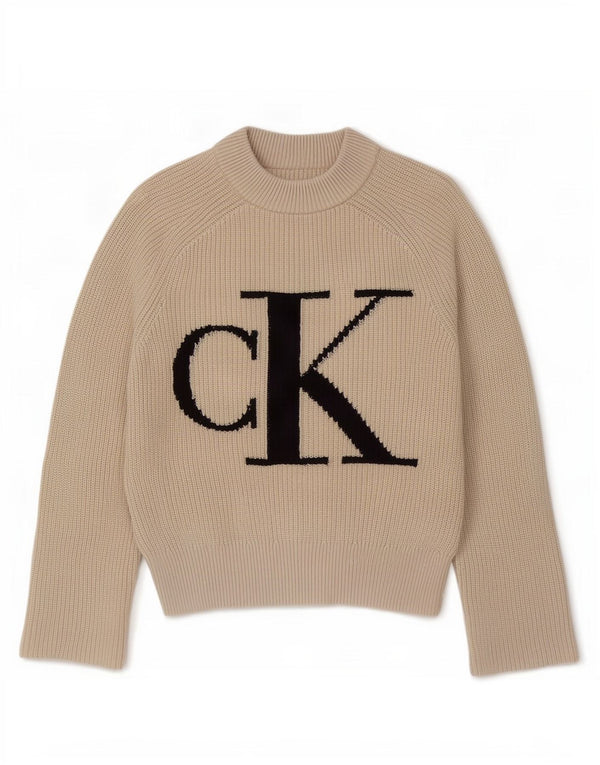 Calvin Klein Jeans Womens Loose Fit Turtle Neck Jumper Sweater UK 6 XS Beig