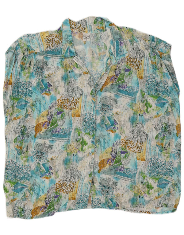 Vintage Womens Sleeveless Oversized Shirt Blouse IT 50 XL Blue Floral
