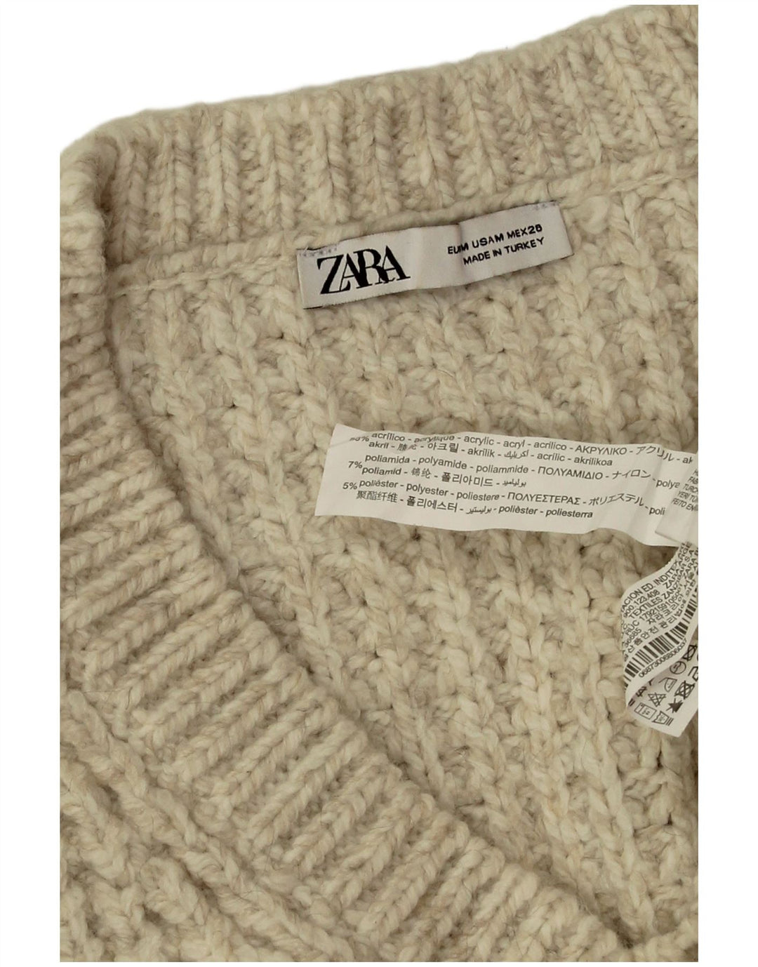 Zara ženski veliki džemper s V-izrezom UK 14 srednje bež akril