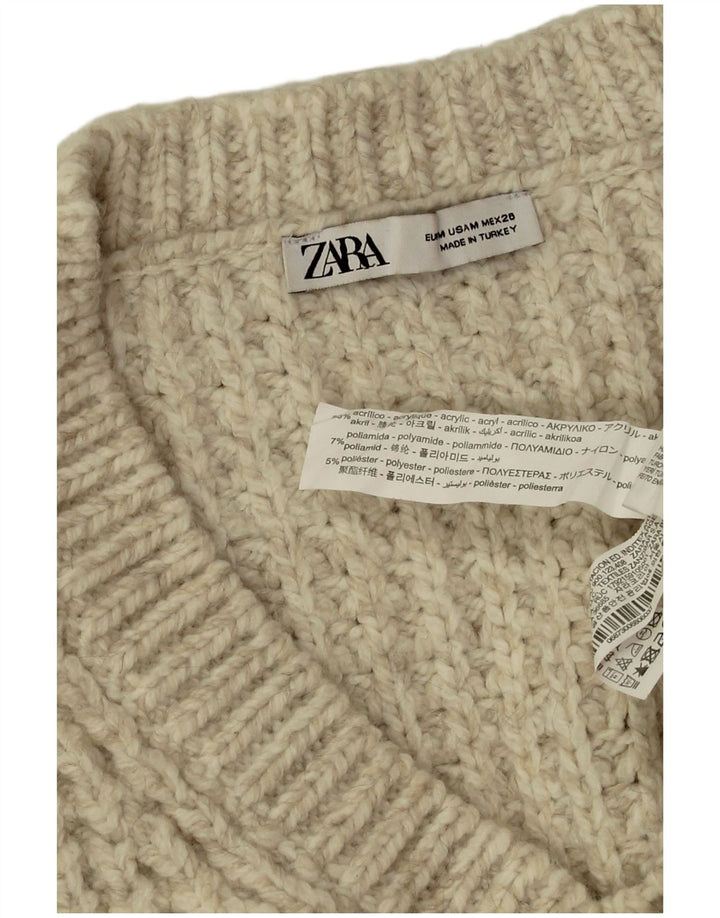 Zara ženski veliki džemper s V-izrezom UK 14 srednje bež akril