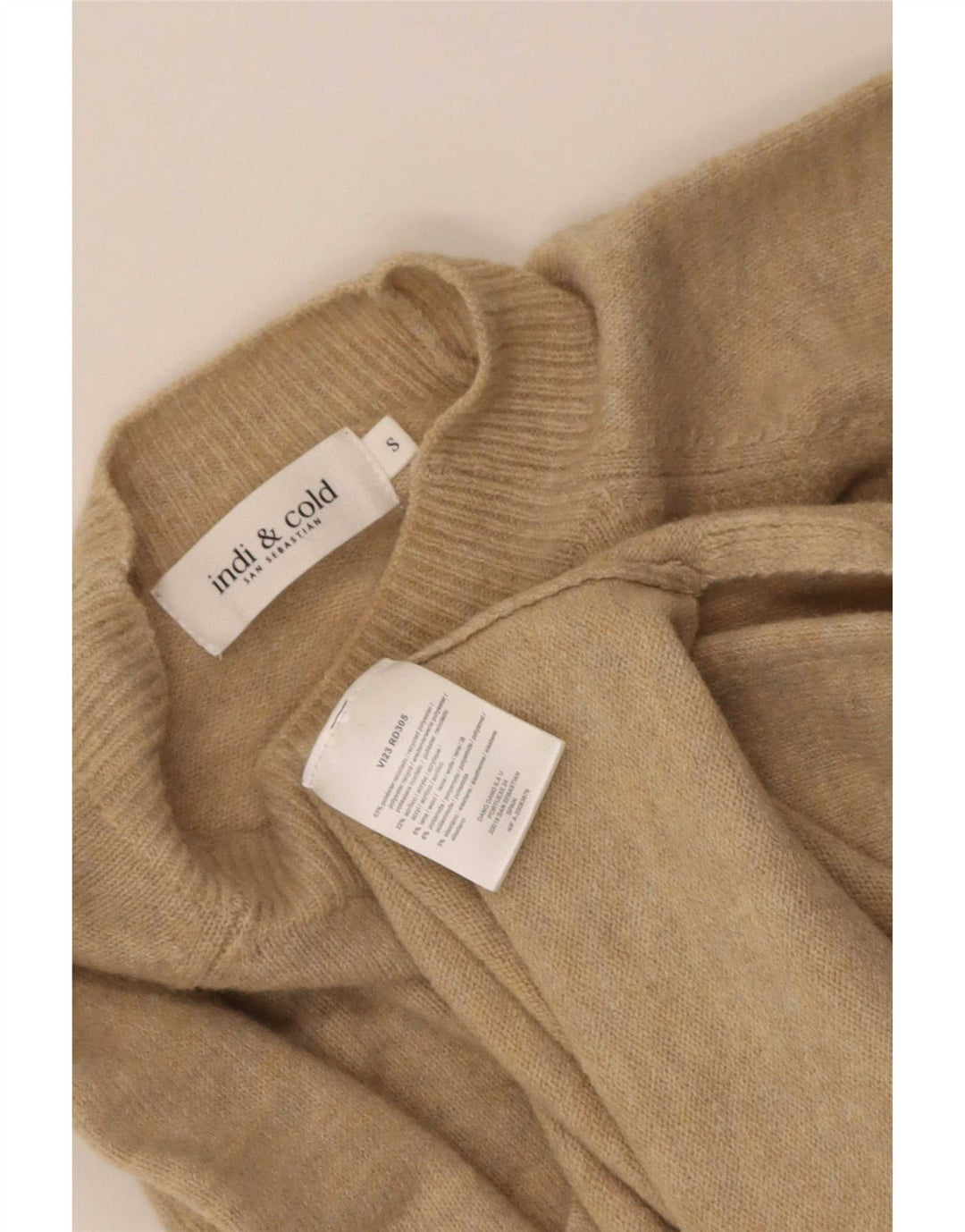 Indi & Cold ženski prekomjerni džemper s kornjačastim ovratnikom UK 10 Small Beige