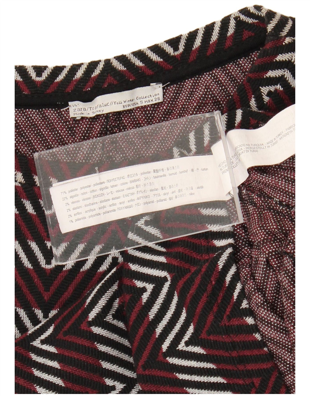 Zara ženska Trafaluc Basic haljina UK 8 Mali bordo Chevron poliester