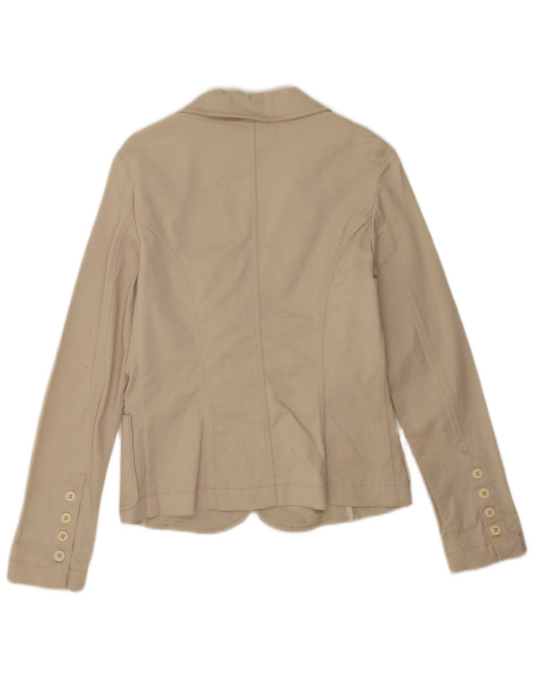 Zara Womens 2 Button Blazer Jacket UK 14 Large Beige Cotton