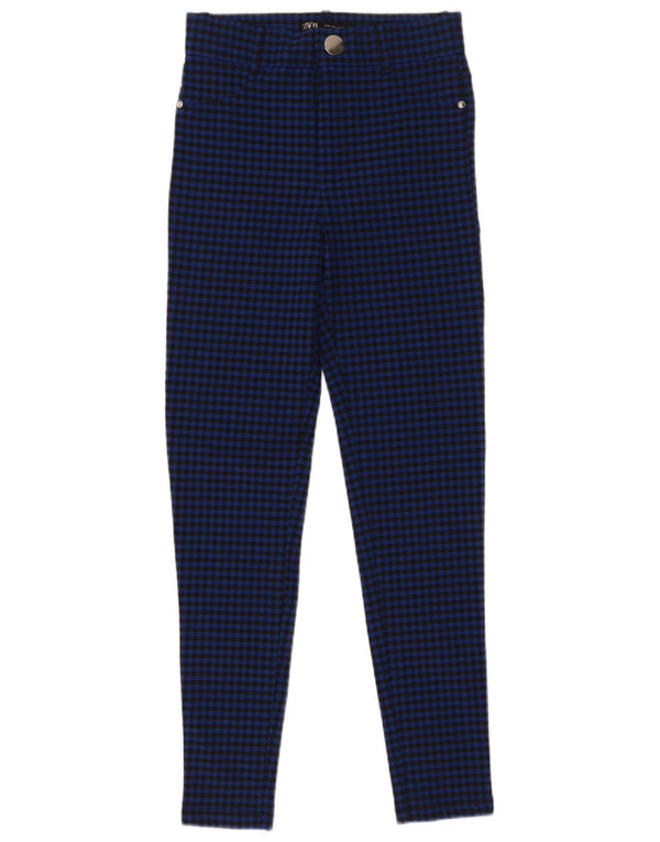 Zara ženske uske ležerne hlače male W26 L28 plava gingham