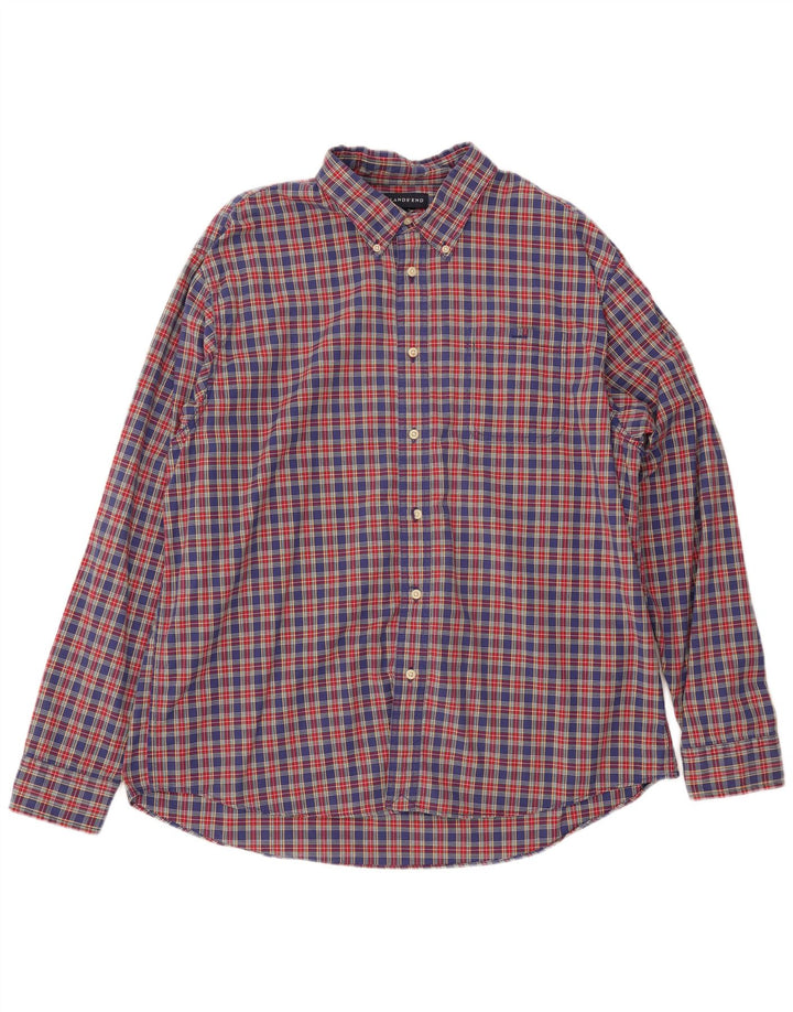 LANDS END Muška flanelska košulja XL crveni karirani pamuk