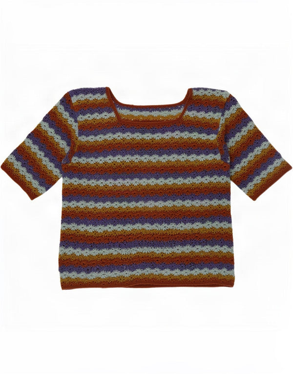 Vintage ženska heklana majica bluza UK 12 srednje raznobojnih pruga