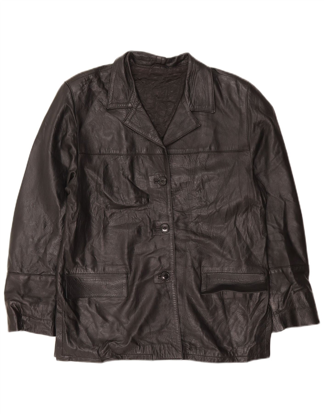 Vintage ženska prevelika kožna jakna s 3 gumba IT 44 srednje crna