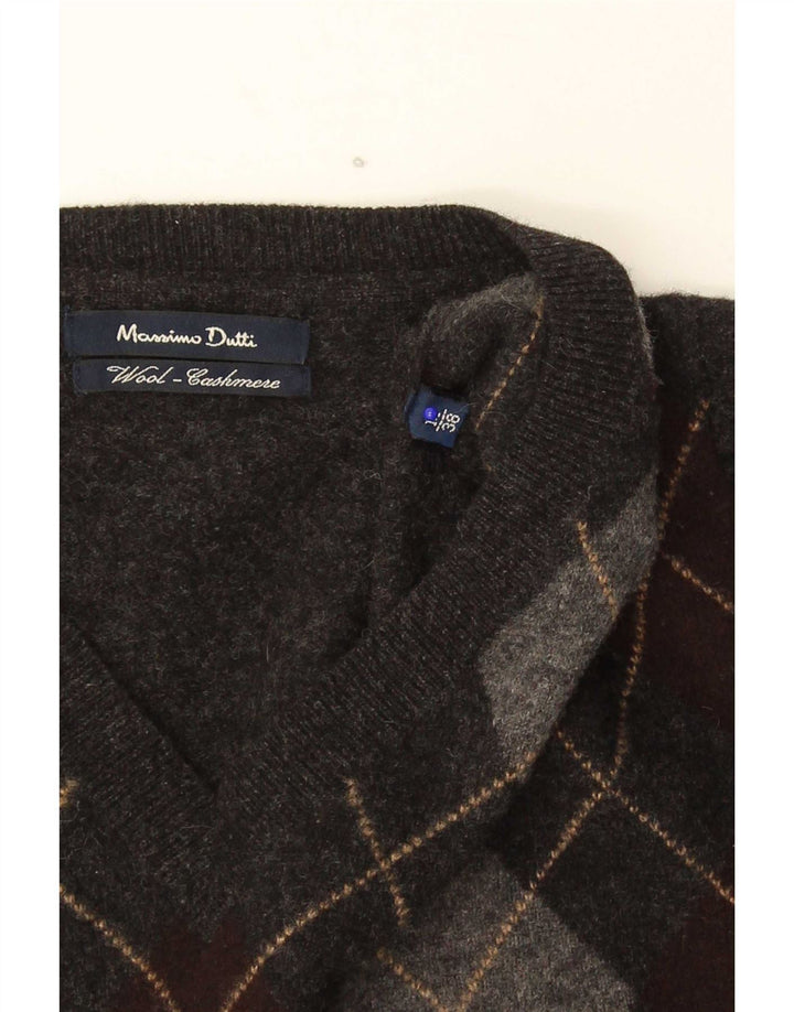 Massimo Dutti muški džemper s V-izrezom Srednje sivi Argyle/Diamond Wool