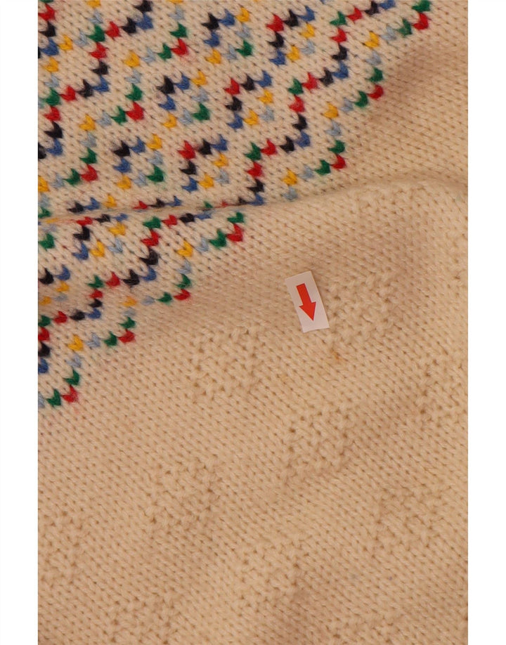 Vintage muški džemper s okruglim izrezom srednje bijele boje Fair Isle