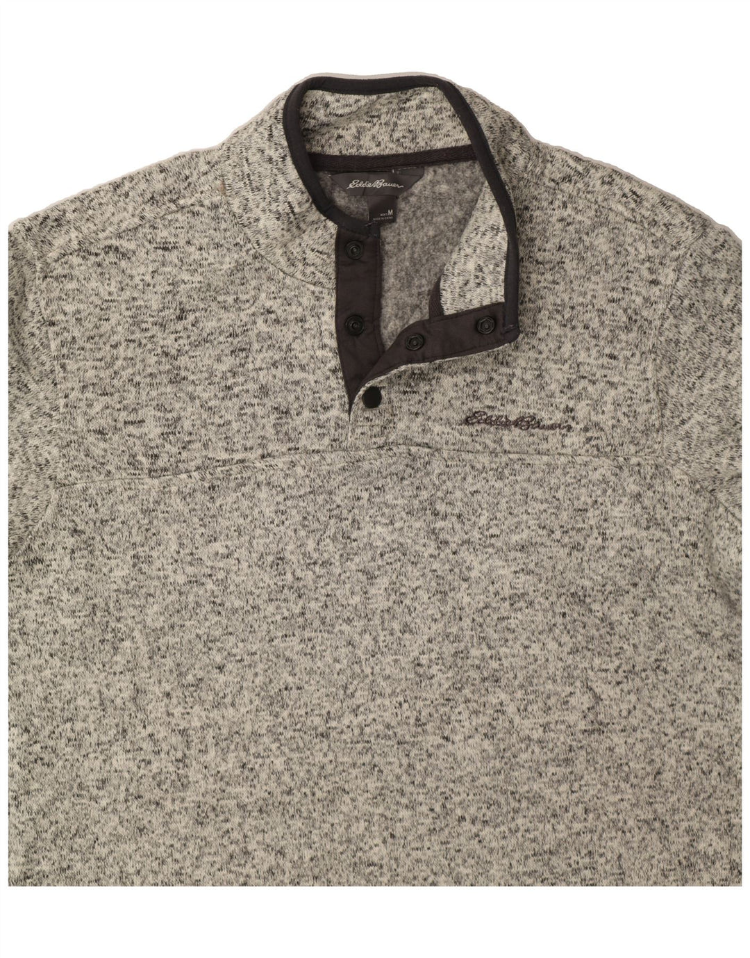 EDDIE BAUER Mens Button Neck Sweatshirt Jumper Medium Grey Flecked Vintage Eddie Bauer and Second-Hand Eddie Bauer from Messina Hembry 