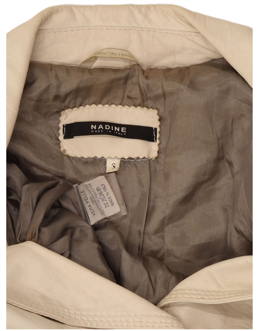 NADINE Ženska kožna jakna sa 3 gumba UK 10 Mala bijela kožna