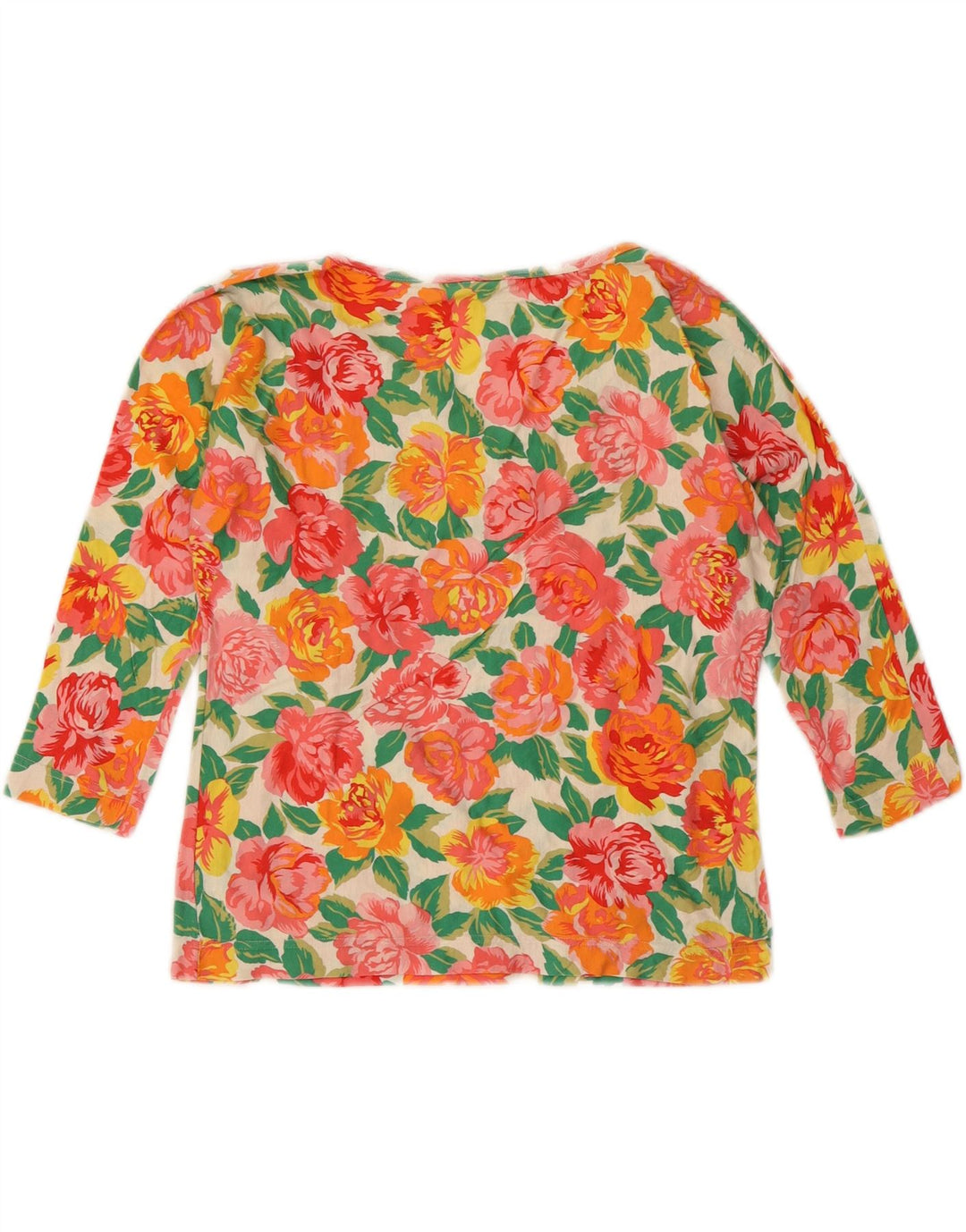 BENETTON Womens Crop Top 3/4 Sleeve UK 12 Medium Multicoloured Floral Vintage Benetton and Second-Hand Benetton from Messina Hembry 