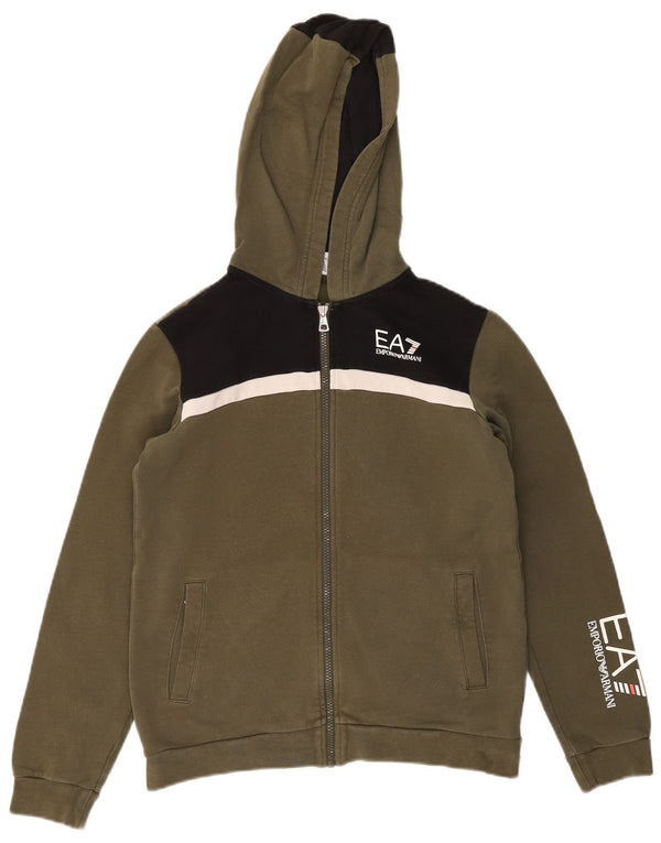 Emporio Armani Boys Zip Hoodie Sweater 13-14 Years Khaki Colourblock