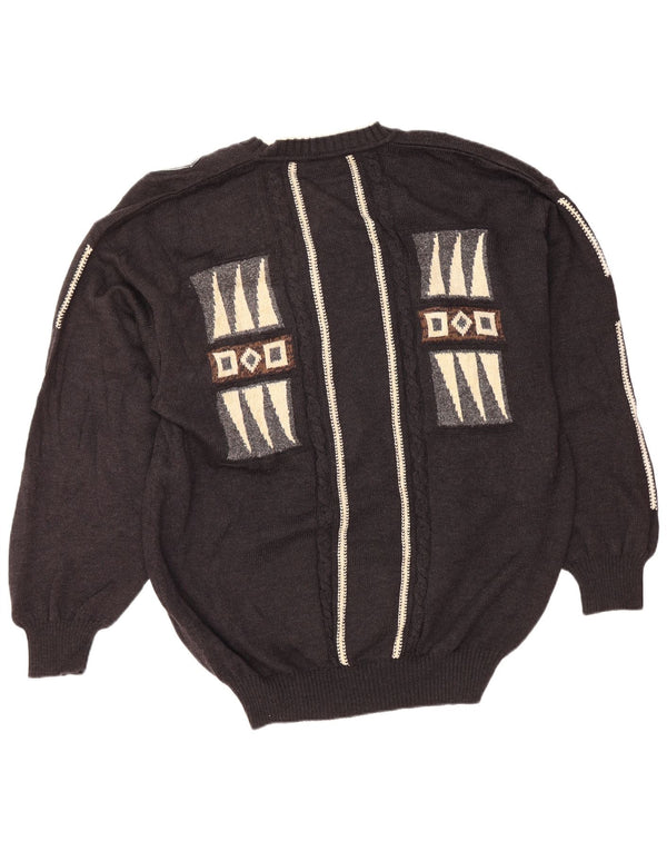 UMBERTO BILANCIONI Muški džemper s V-izrezom 2XL sivi geometrijski vuneni