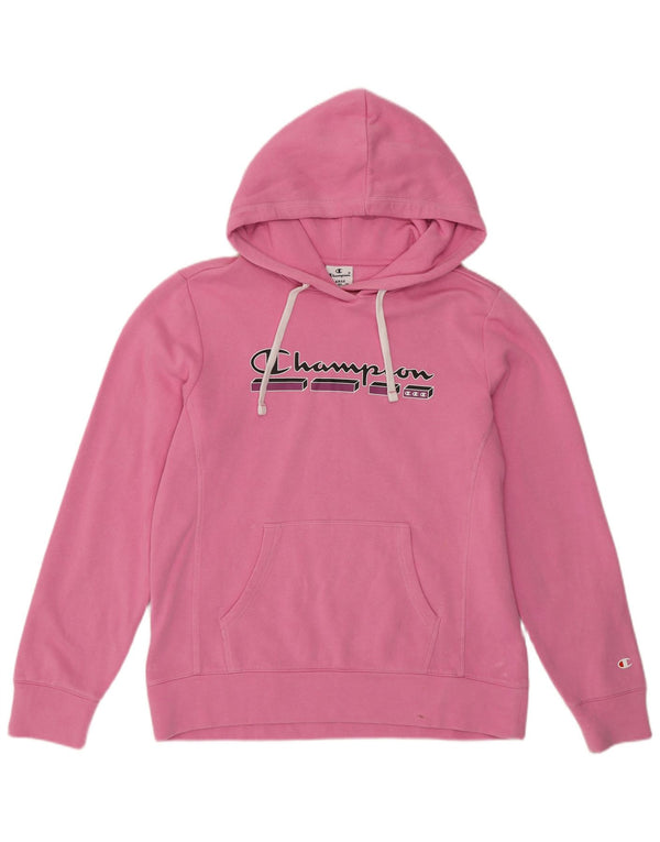 Champion Womens Graphic Hoodie Jumper UK 14 Large Pink