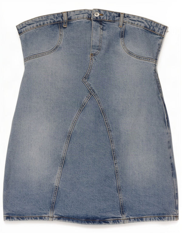 Zara ženska traper mini haljina bez naramenica UK 18 XL plavi pamuk