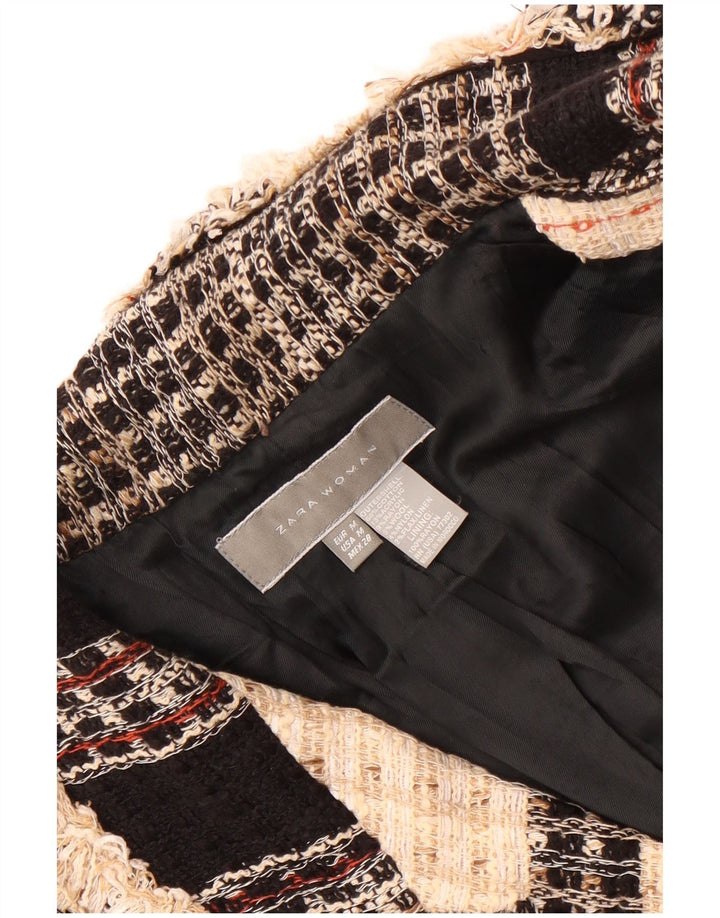 Zara ženska dugačka jakna kratkih rukava UK 12 srednje bež karirane boje