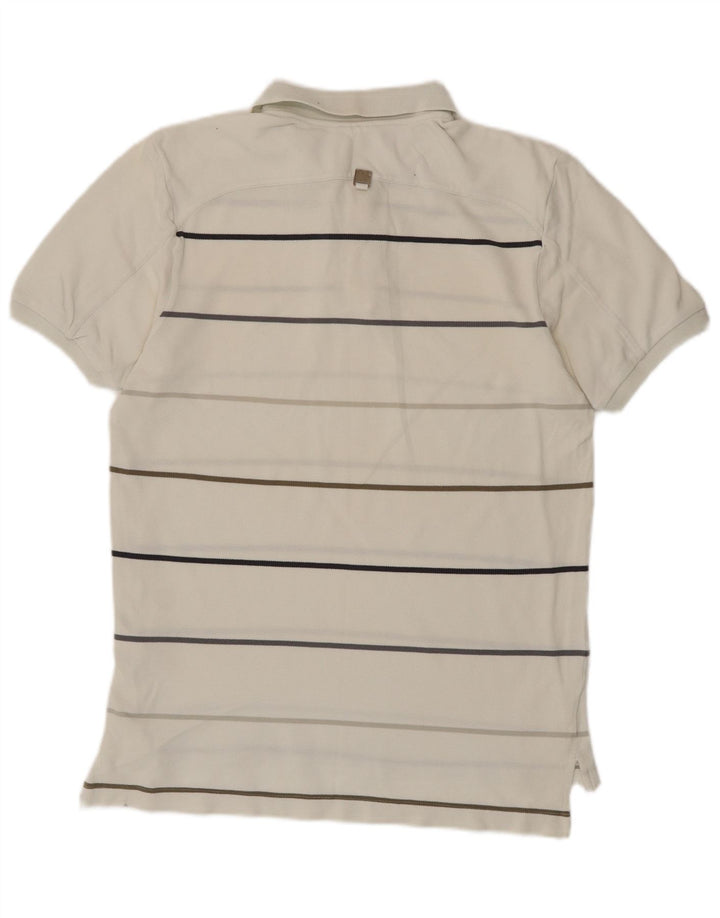 ADIDAS Mens Polo Shirt Medium White Striped Cotton