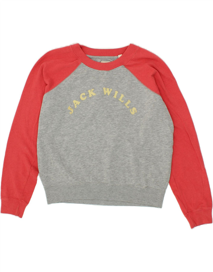 JACK WILLS Womens Oversized Graphic Sweatshirt Jumper UK 10 Small Grey Vintage Jack Wills and Second-Hand Jack Wills from Messina Hembry 