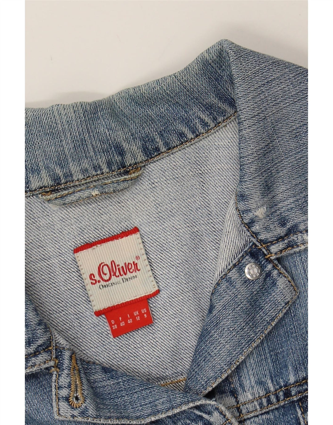 S.OLIVER Womens Crop Denim Jacket UK 12 Medium Blue Cotton Vintage S.Oliver and Second-Hand S.Oliver from Messina Hembry 