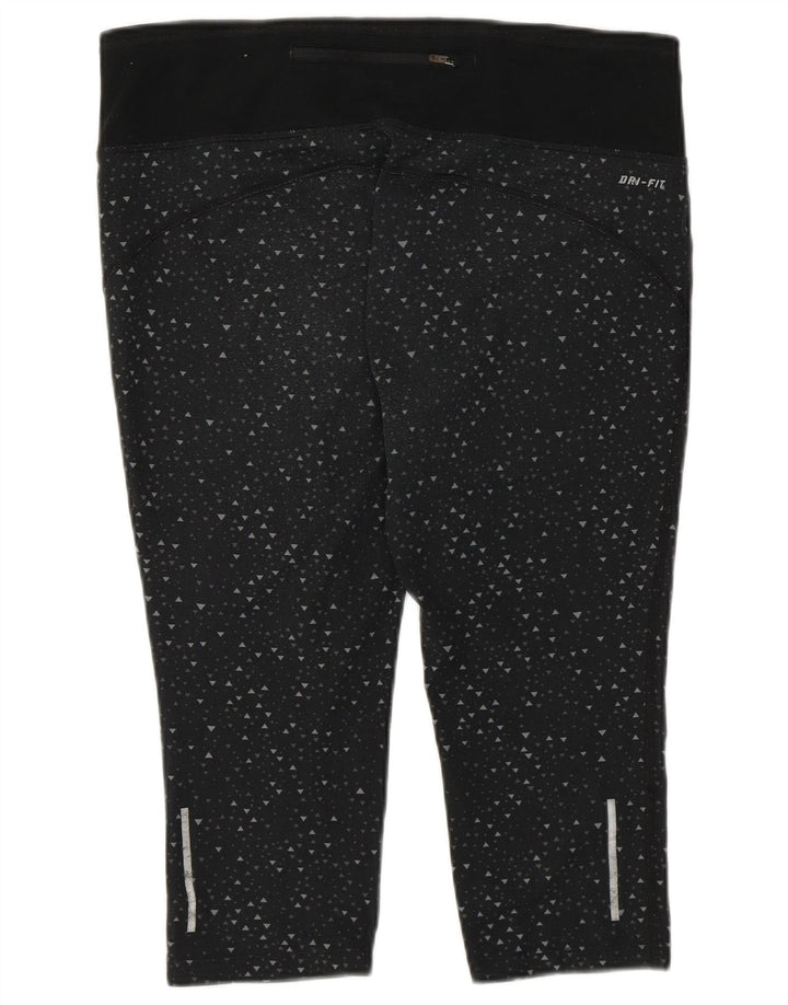 Nike Ženske Dri Fit Capri Leggings UK 16 Veliki crni geometrijski poliester