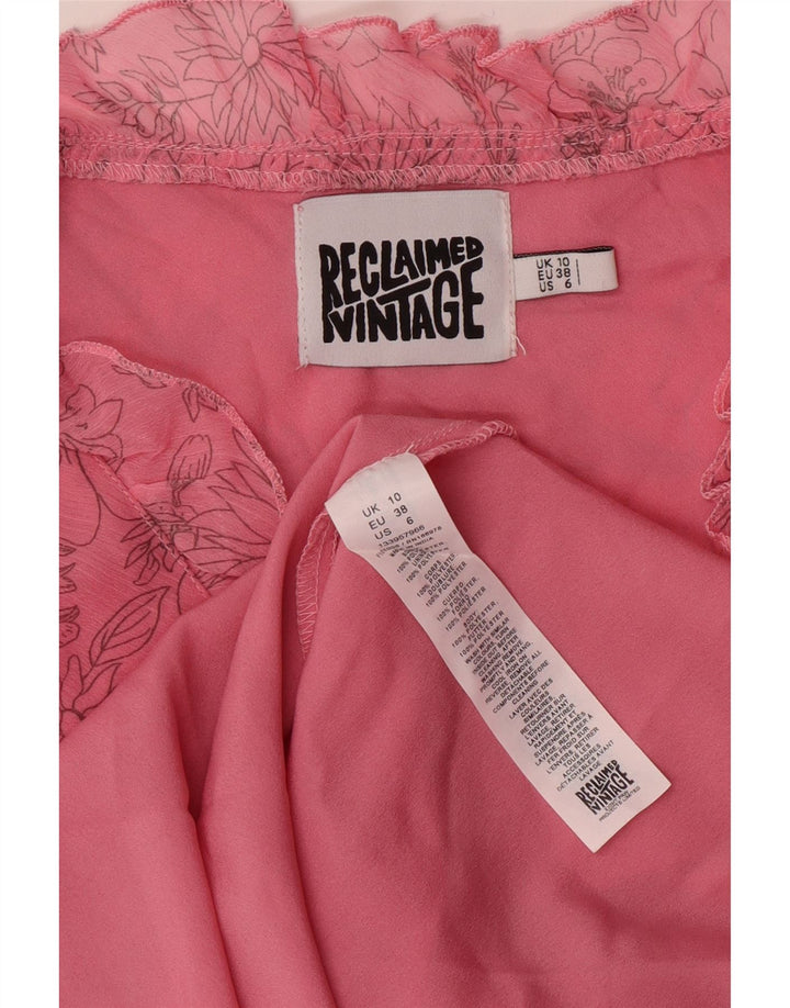 Vintage ženska haljina A-kroja bez rukava UK 10 Mali ružičasti cvjetni poliester