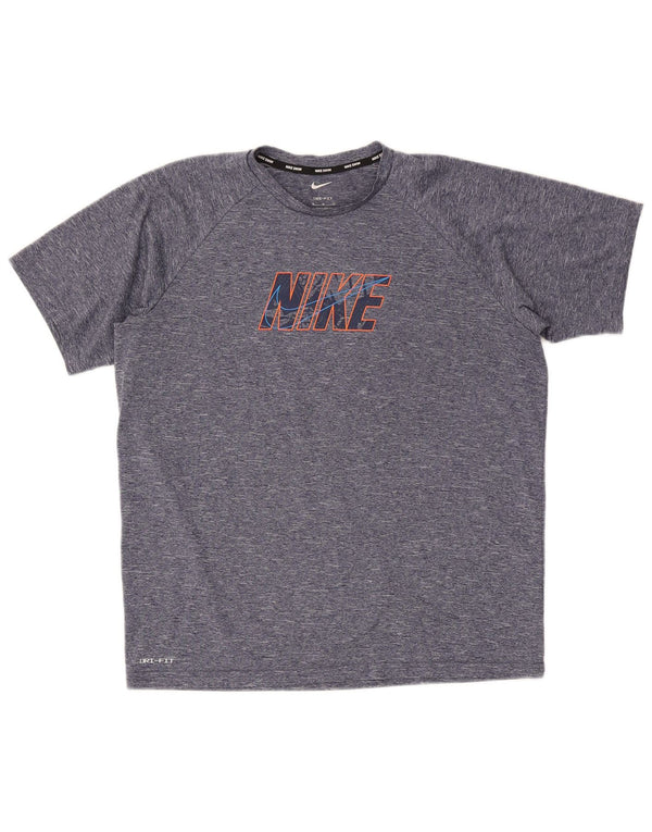 Nike Dri Fit Graphic T-Shirt Top Medium Navy Blue Flecked