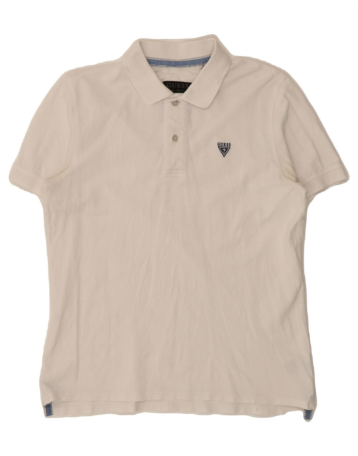 GUESS Mens Polo Shirt Large White Cotton Vintage Guess and Second-Hand Guess from Messina Hembry 