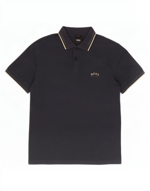 Hugo Boss muška pripijena polo majica Mala tamnoplava pamuk